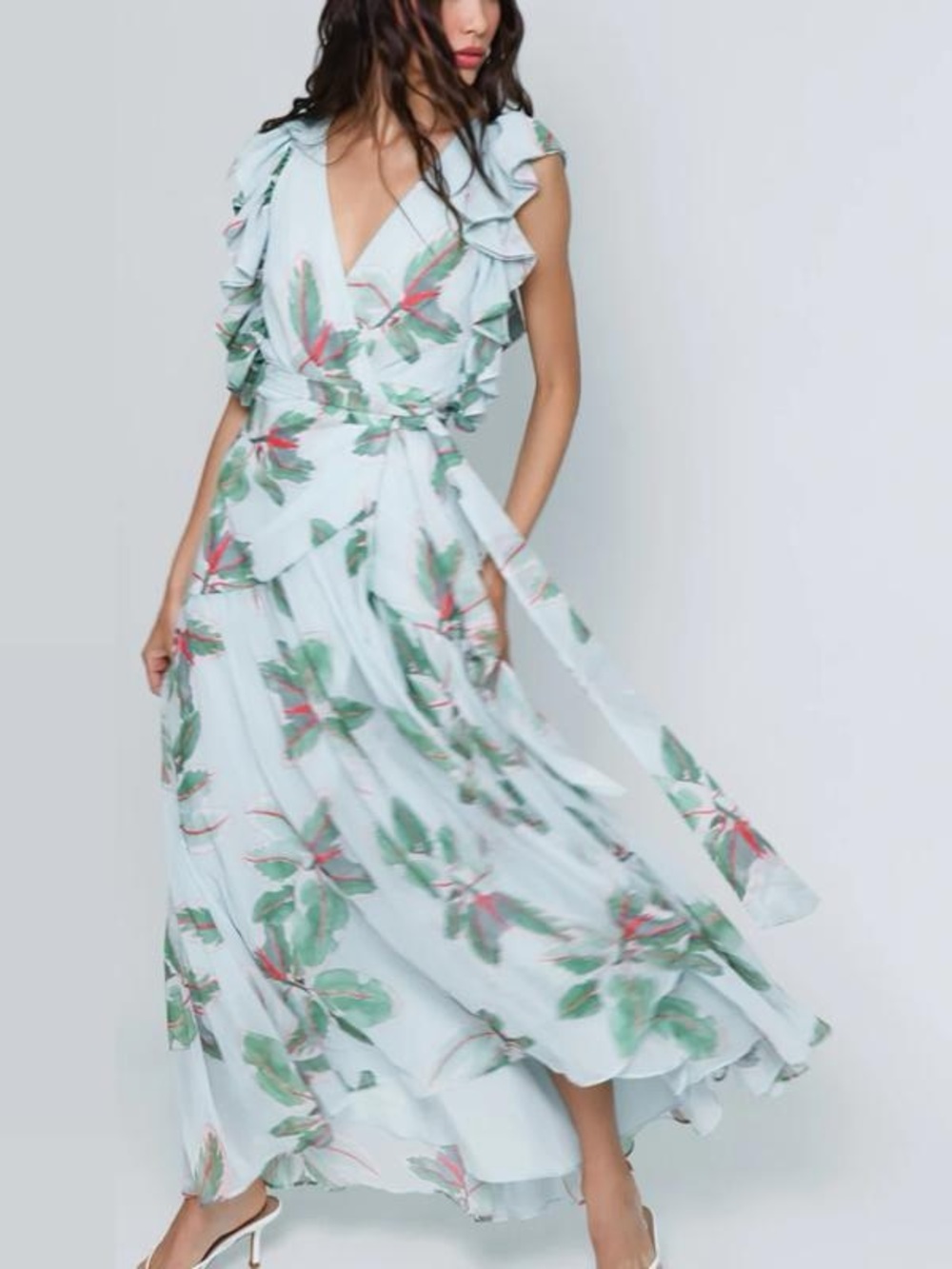 Hutch Beck Maxi Wrap Dress in Ice Bali Leaves Size XS